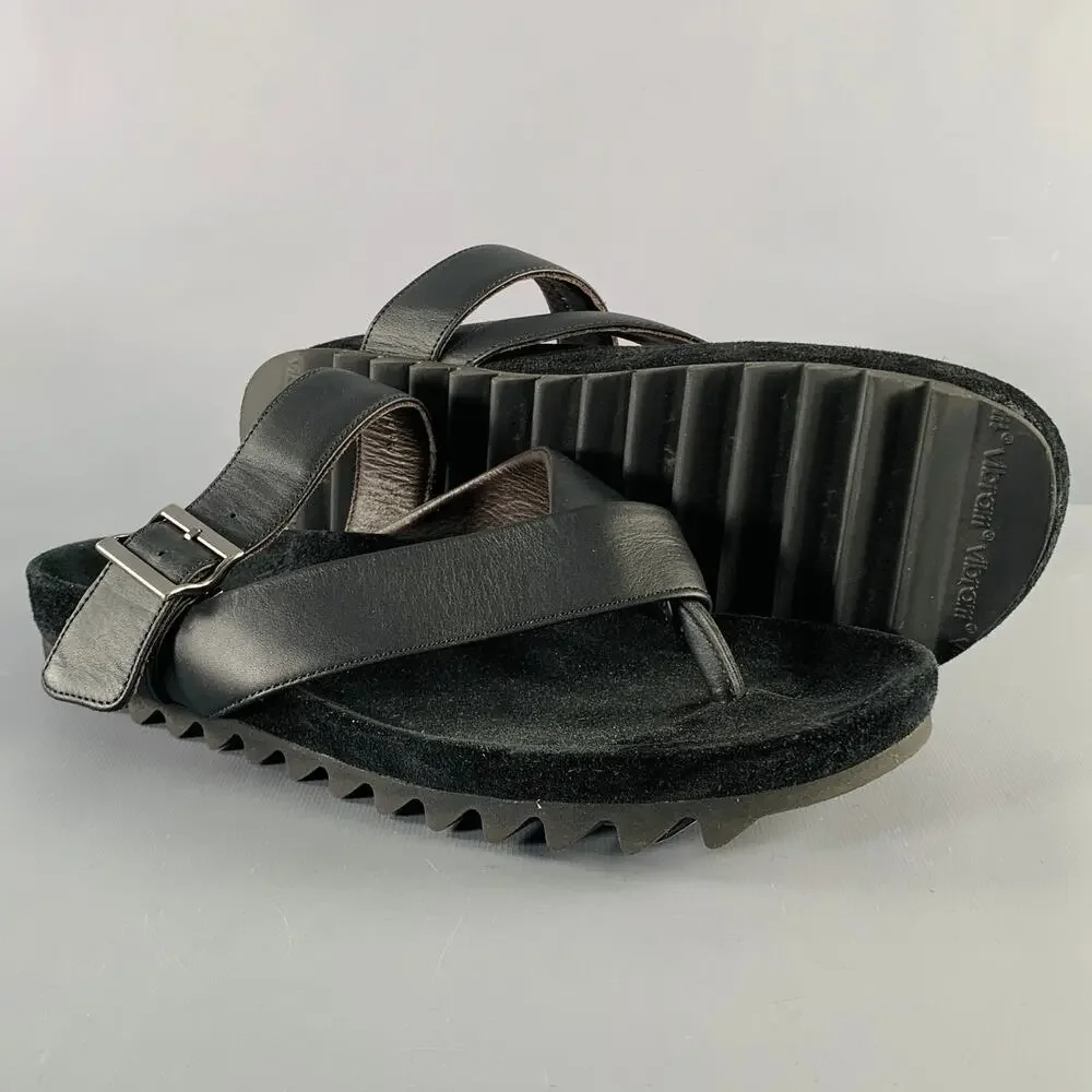 LANVIN Size 8 Black Leather Thong Sandals